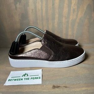 EUC Womens Dakota Mule Flat Shoes Brown Leather Slip On Metallic Round Toe 7